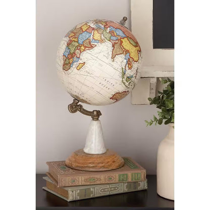 14 In. White Mango Wood Decorative Globe