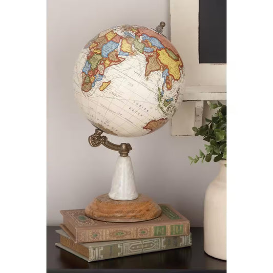 14 In. White Mango Wood Decorative Globe