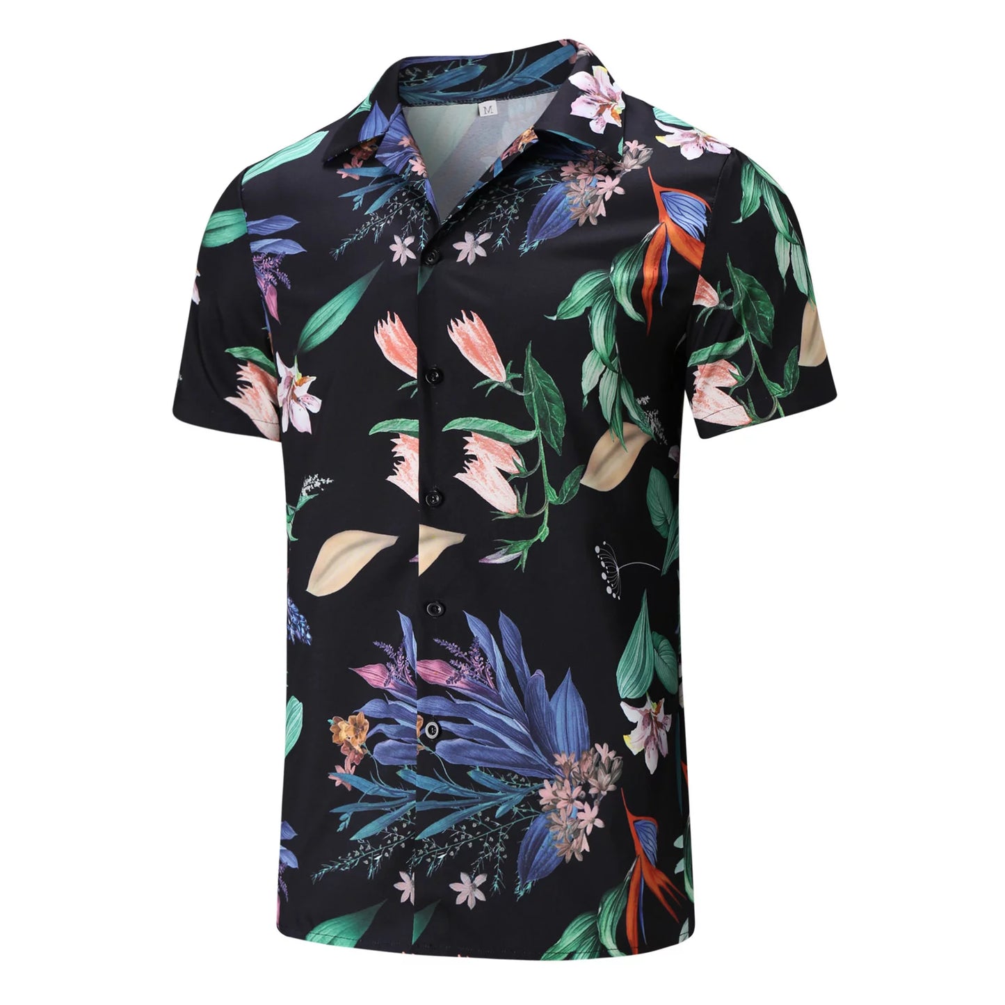 Men'S Casual Sport Sets Regular Fit Tropical Print Button down Short Sleeve Cuban Collar Top Blouse and Shorts Fashion Summer Breathable Two Piece Suits Black XXXL