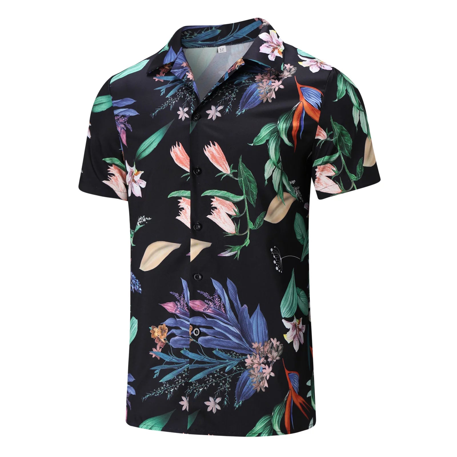 Men'S Casual Sport Sets Regular Fit Tropical Print Button down Short Sleeve Cuban Collar Top Blouse and Shorts Fashion Summer Breathable Two Piece Suits Black XXXL