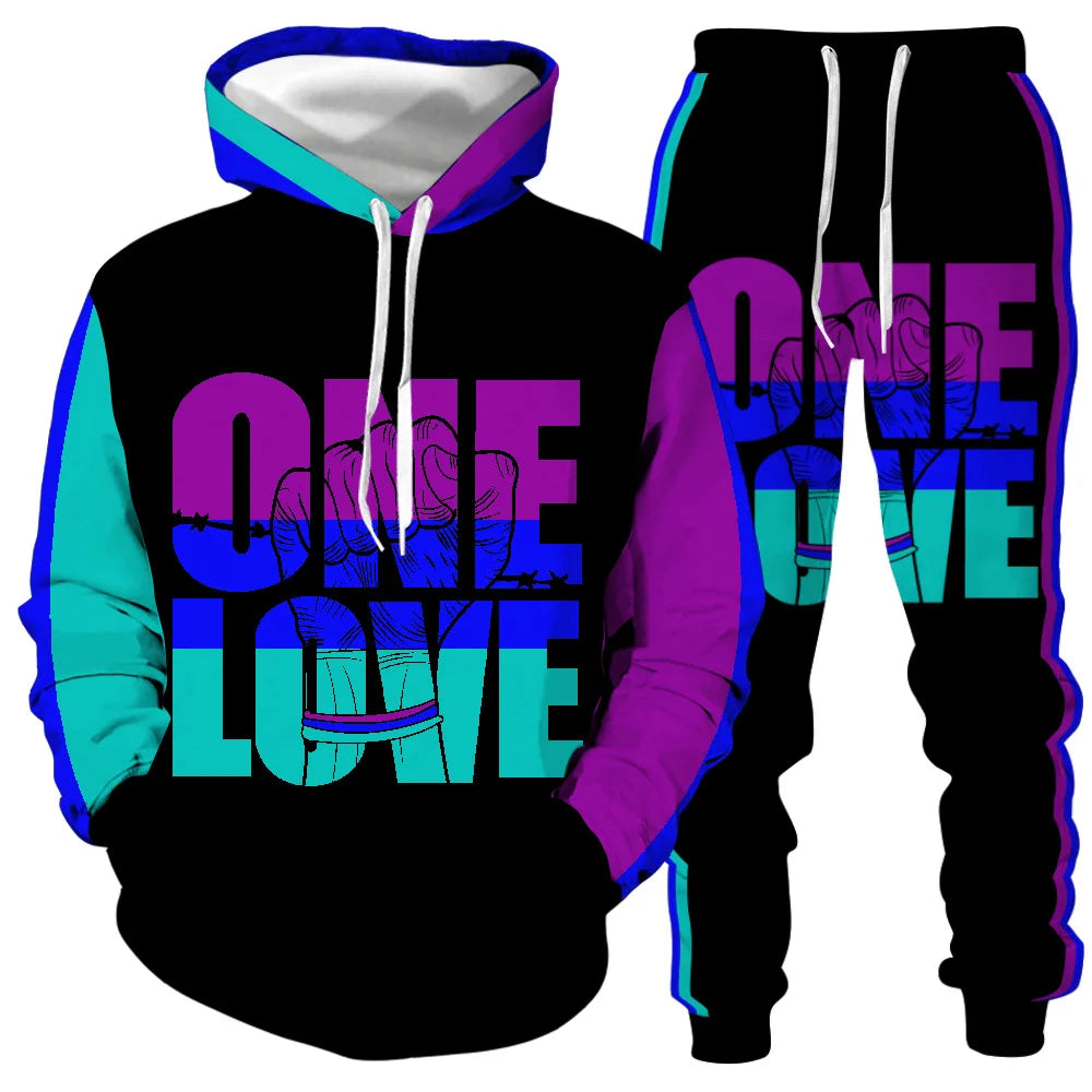 Custom Bob Marley Men'S Sets One Love Rasta Hoodie+Joggers Pants Activewear Sets Unisex Long Sleeve Tracksuits Two Piece Outfits