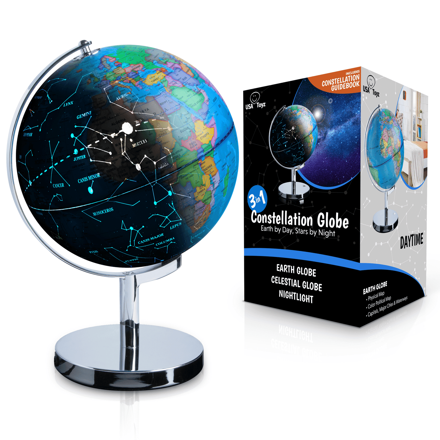 Globe 3 in 1 Office Desk Night Light, LED Light Globe, Constellation Learning & Education Toys