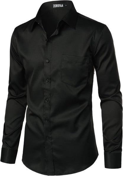 Men'S Urban Stylish Casual Business Slim Fit Long Sleeve Button up Dress Shirt with Pocket