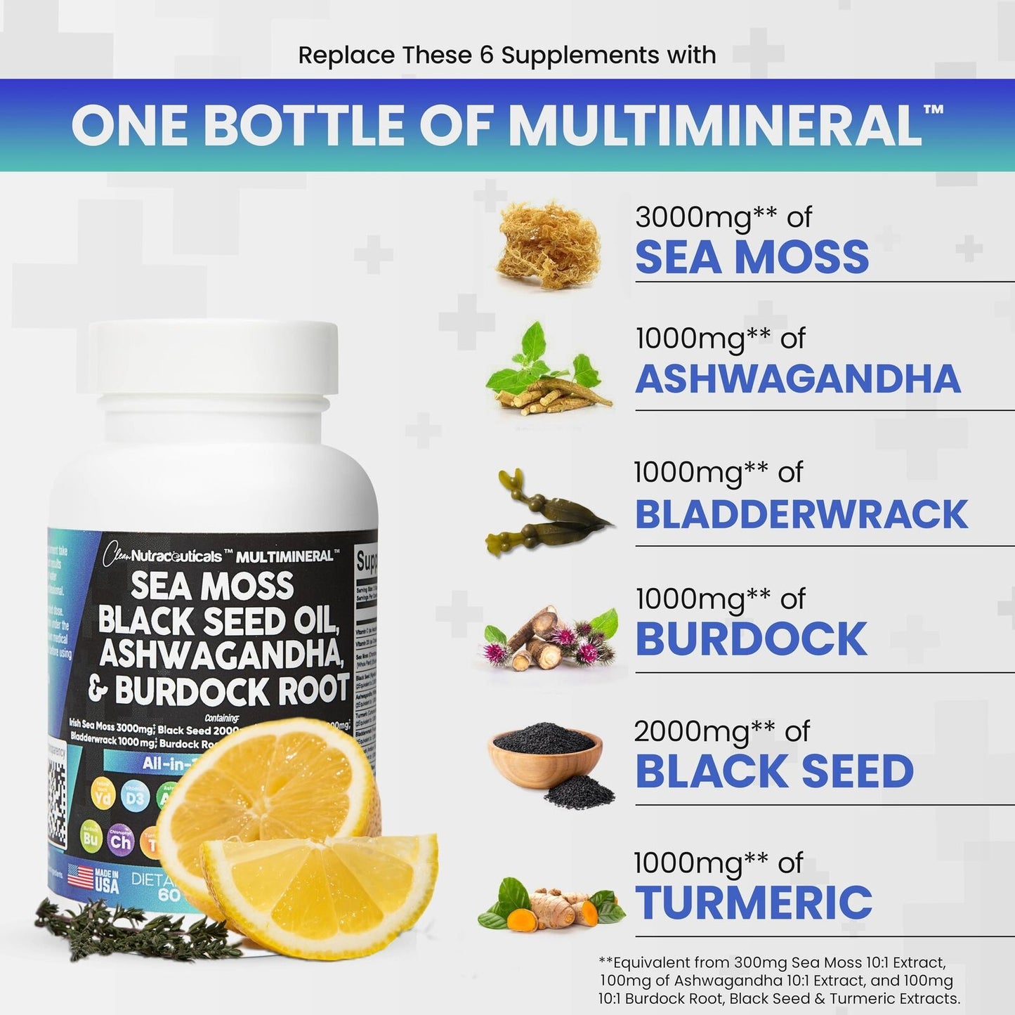 Sea Moss 3000Mg Black Seed Oil 2000Mg Ashwagandha 1000Mg Turmeric 1000Mg Blad...