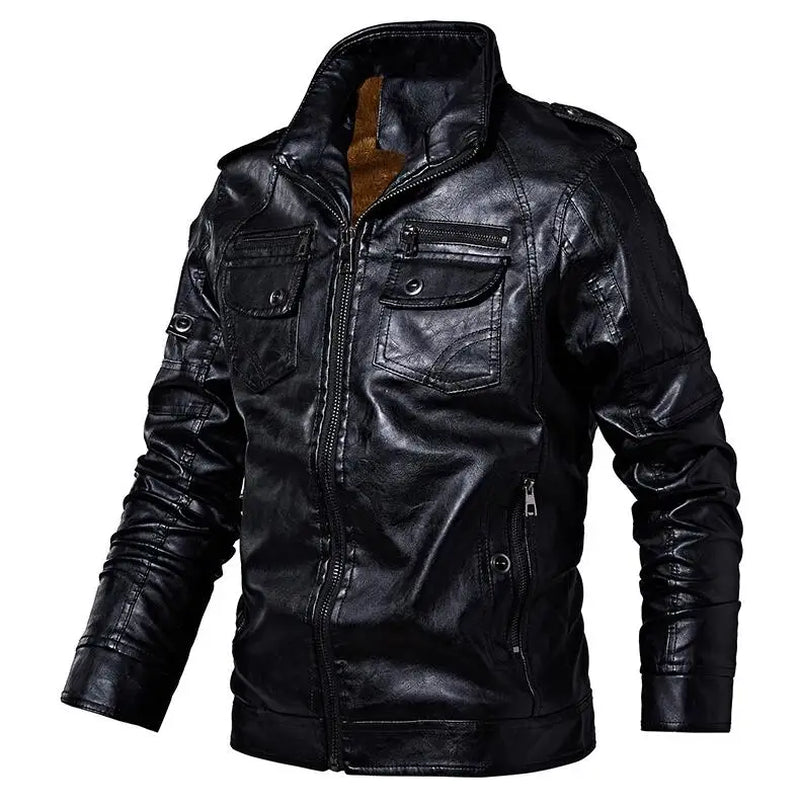 Men'S Winter Leather Jackets Autumn Business Casual Thicken Fleece Coats Male Fashion Motorcycle Outwear Leather Jacket
