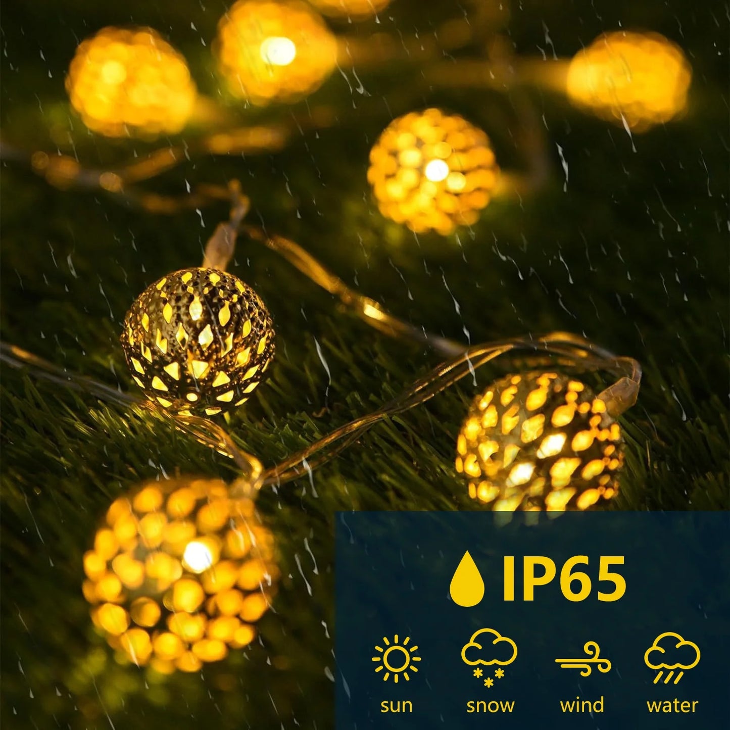 Solar Globe String Lights, 16.4 Ft 20 LED Moroccan Solar Fairy Lights, Outdoor Solar Christmas Lights for Patio Garden, Warm White
