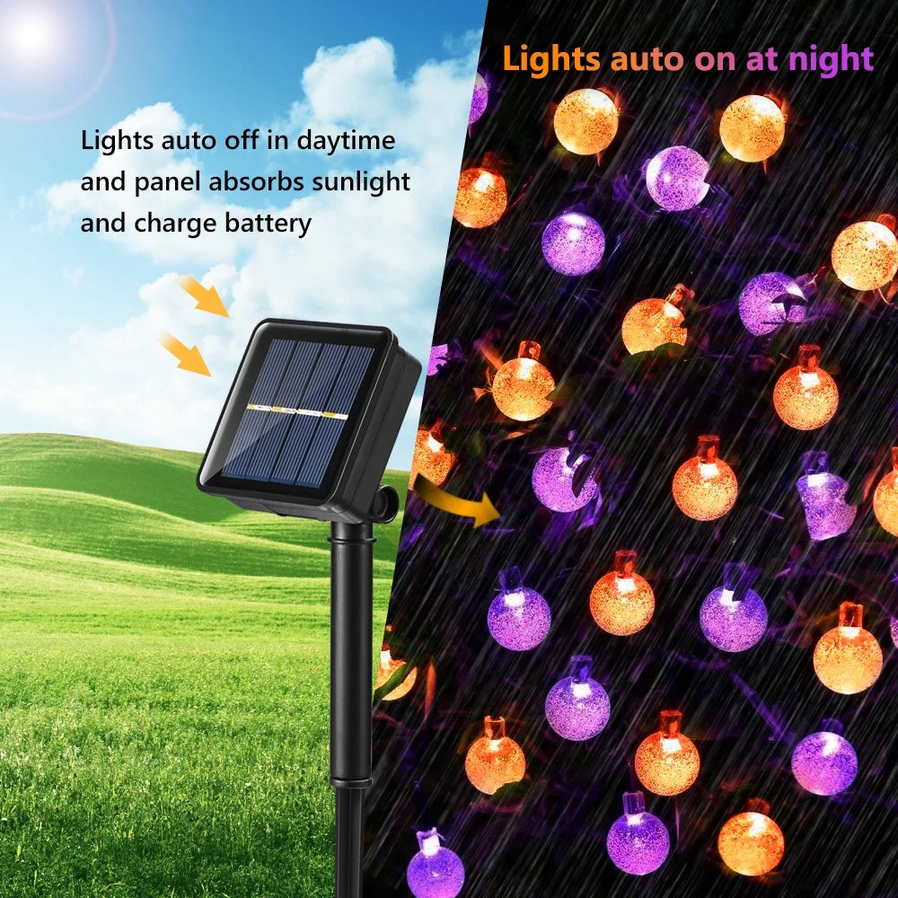 Solar Halloween Lights Outdoor 35.6Ft 60 LED Globe Orange & Purple String Lights with 8 Modes, Waterproof Halloween String Lights for Patio Garden Lawn Gazebo Yard Porch Halloween Decorations