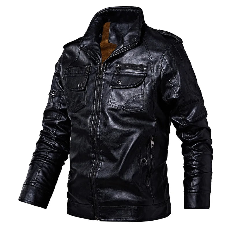 Men'S Winter Leather Jackets Autumn Business Casual Thicken Fleece Coats Male Fashion Motorcycle Outwear Leather Jacket