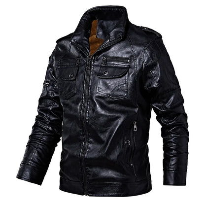 Men'S Winter Leather Jackets Autumn Business Casual Thicken Fleece Coats Male Fashion Motorcycle Outwear Leather Jacket