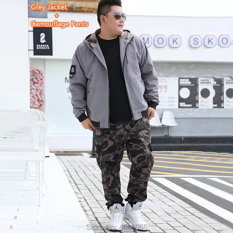 Men Clothes 2020 Tracksuit Harem Cargo Camouflage Jacket Pants 2 Piece Set Mens Hoodies XXXXL Coat Track Suit 6XL 7XL 8XL 9XL