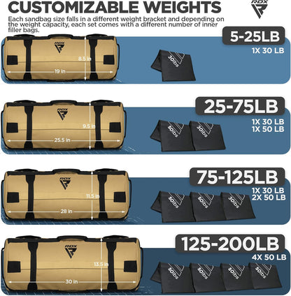 Sandbag for Fitness Weights Training, Unfilled Power Bags with Handles, 5-200 Lbs Adjustable Weighted Slam Bag for Strength Powerlifting Running Heavy Workout Home Gym Exercise, Sold as UNFILLED