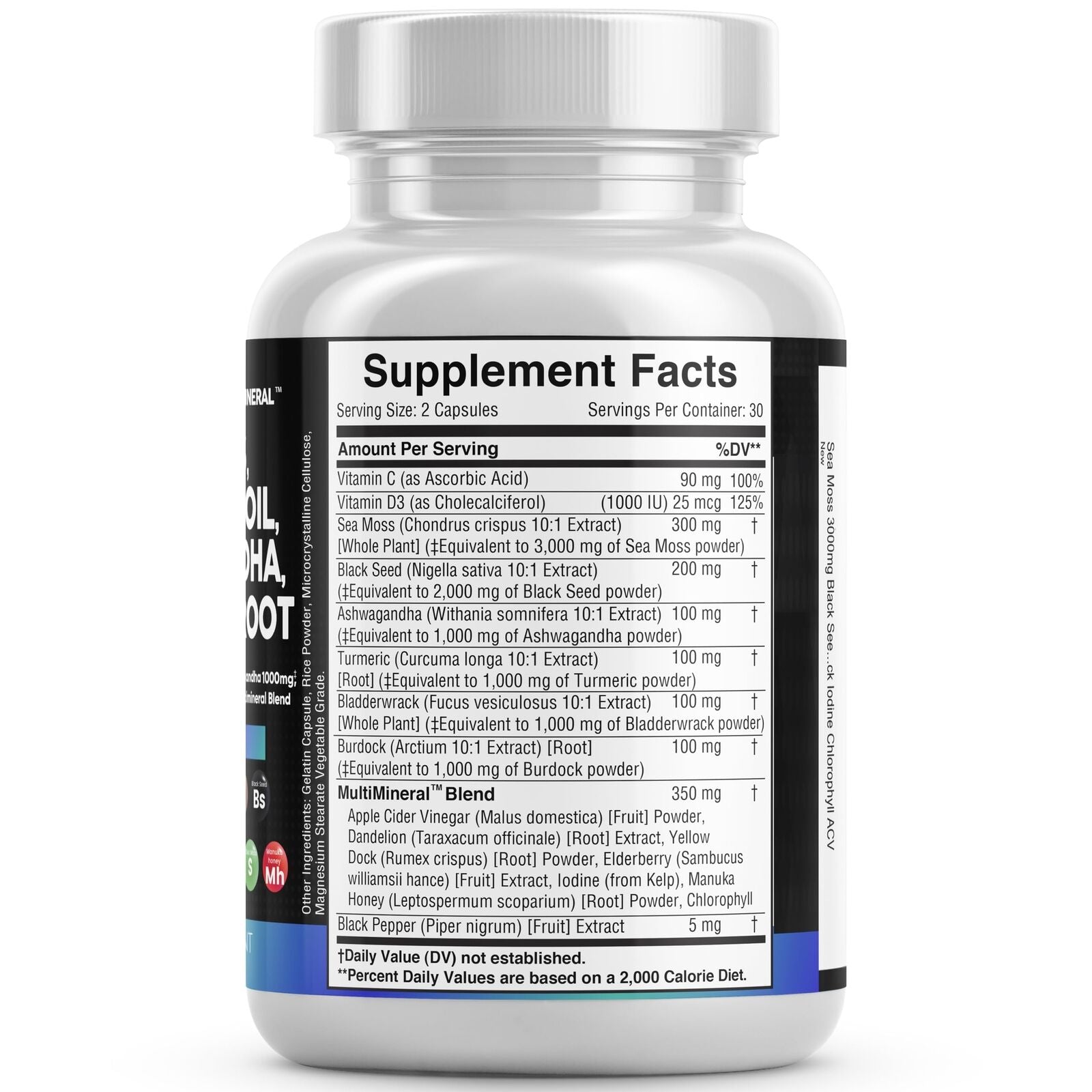 Sea Moss 3000Mg Black Seed Oil 2000Mg Ashwagandha 1000Mg Turmeric 1000Mg Blad...