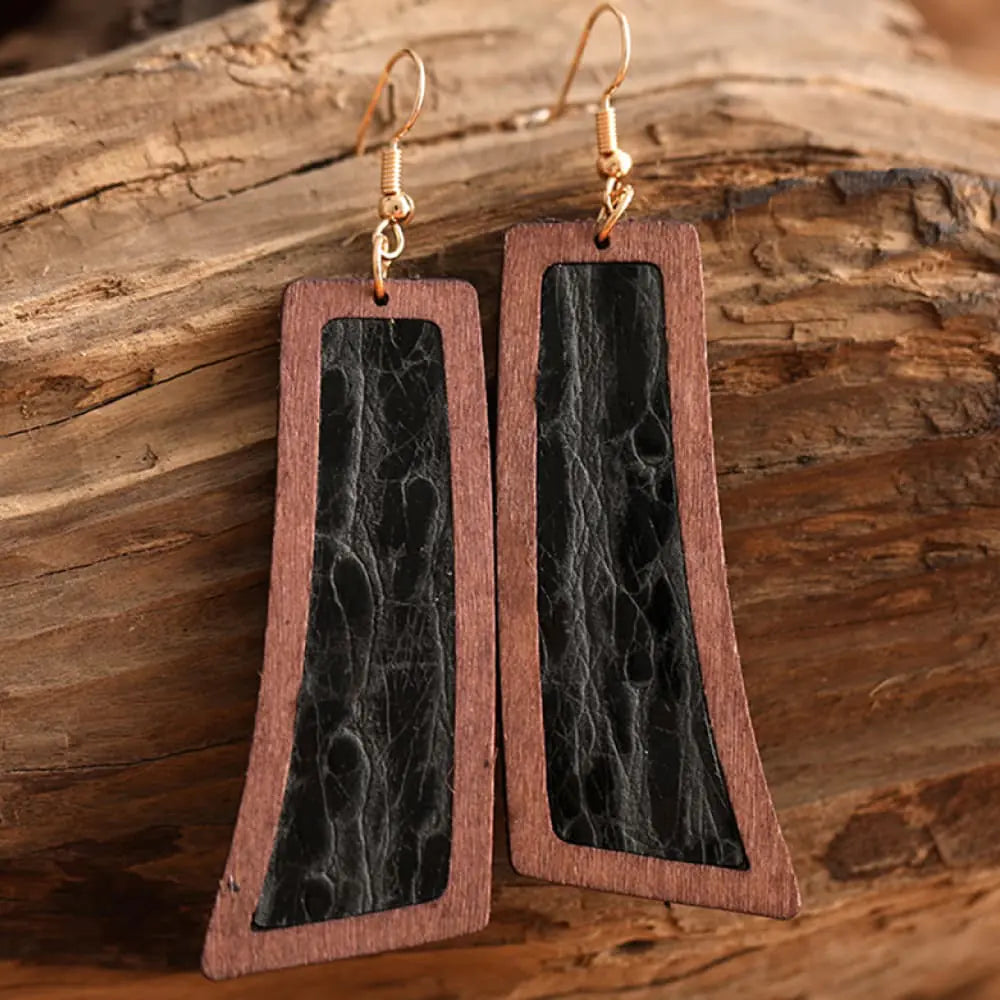 Geometrical Wooden Dangle Earrings