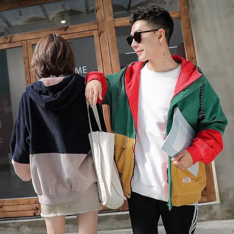 Unisex Color Block Corduroy Jacket