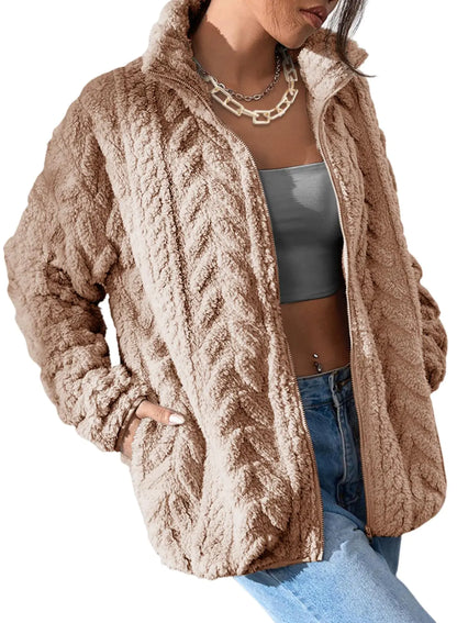 ChatGPT Dokotoo Women's Winter Fleece Jacket – Zip-Up with Stand Collar