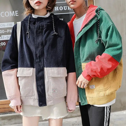 Unisex Color Block Corduroy Jacket